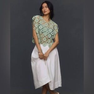 NWT Anthropologie Maeve Mint Green Floral Lace Shell. One Size.